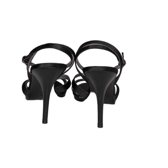 BCBG Paris High Heel Strappy Sandals Ankle Strap Black Satin Rhinestone 7.5B - Picture 4 of 5